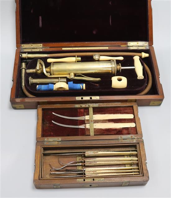 An Evans & Wormull ivory and brass medical pump, in original fitted case, 8.5in.